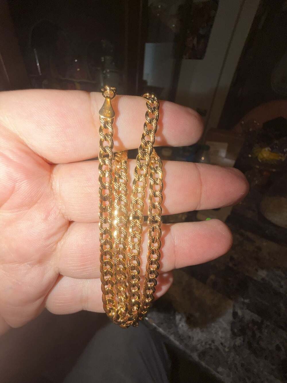 14K Yellow Gold pvd plated Textured Curb Link Chain 18 inch